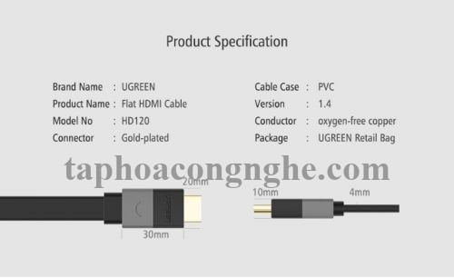 Ugreen 30114 10M màu Đen Cáp tín hiệu HDMI vỏ nhựa PVC cao cấp cáp dẹt HD120 30030114